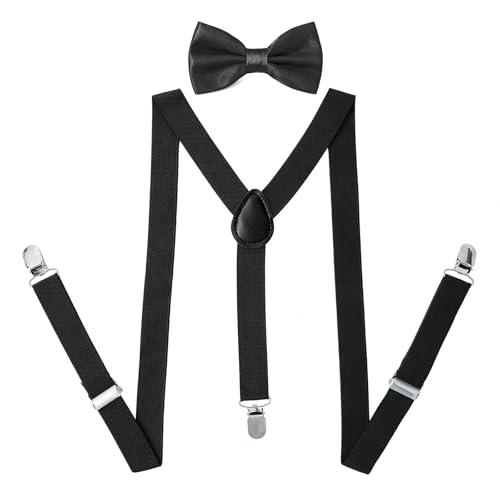 PONCEAU 2 Set Hosenträger und Fliege für Herren und Damen,2.5 cm breiter Hosenträger Herren in Y-Form Elastisch und Verstellbar mit Farblich Passender Fliege 12 x 7 cm PONCEAU 2 Set Hosenträger und Fliege für Herren und Damen,2.5 cm breiter Hosenträger Herren in Y-Form Elastisch und Verstellbar mit Farblich Passender Fliege 12 x 7 cm von PONCEAU