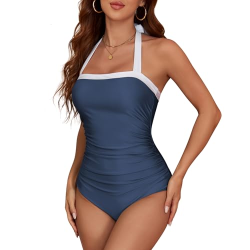 PONCEAU Badeanzug Damen mit Neckholder Bauchweg,Badeanzug mit Raffung Bequemer Stretch-Stoff, Badeanzug Push Up Badeanzug Damen mit Cups,Einteilige Bademode Swimsuit PONCEAU Badeanzug Damen mit Neckholder Bauchweg,Badeanzug mit Raffung Bequemer Stretch-Stoff, Badeanzug Push Up Badeanzug Damen mit Cups,Einteilige Bademode Swimsuit von PONCEAU