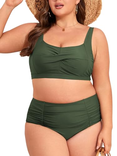 PONCEAU Bikini Damen Große Größe High Waist Badeanzug Push Up Bademode Zweiteiler Bikini Set mit Brustkissen von PONCEAU