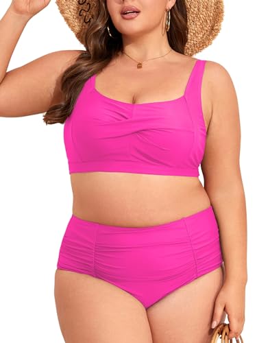 PONCEAU Bikini Damen Große Größe High Waist Badeanzug Push Up Bademode Zweiteiler Bikini Set mit Brustkissen von PONCEAU