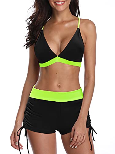 Bikini Damen Set Push Up Verstellbar Bikinioberteil Zweiteiliger Wickel Bikinihose Tiefer V Ausschnitt Oberteil Bikinihose Hotpants Strandkleidung von PONCEAU
