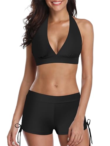 PONCEAU Bikini-Sets für Damen, Bikinis, zweiteilige Badeanzüge, sportliche Bademode für Damen, Schwarz , XL von PONCEAU