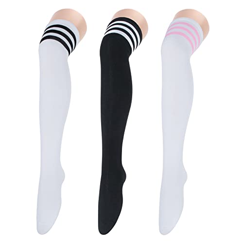 PONCEAU Damen Overknees Strümpfe Überknie Kniestrümpfe Lange Gestreifte Socken Lange Socken Beinwärmer Hoch Booten Strümpfe 3 Pairs Stripes von PONCEAU