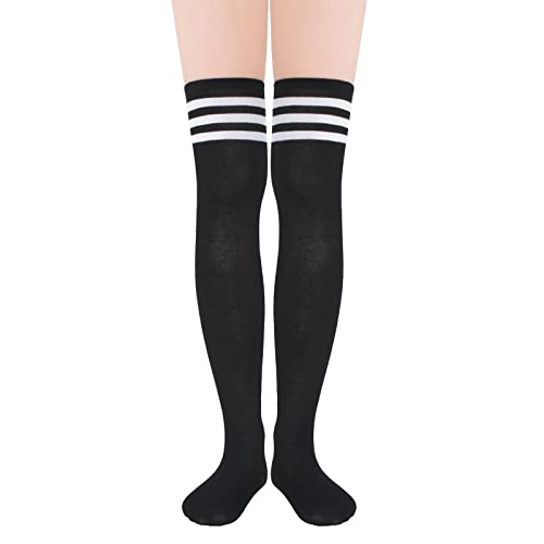 PONCEAU Damen Overknees Strümpfe Überknie Kniestrümpfe Lange Gestreifte Socken Lange Socken Beinwärmer Hoch Booten Strümpfe Stripes Black von PONCEAU