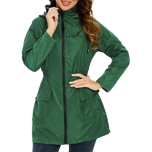 PONCEAU Damen Regen Poncho Jacke Freien Wasserdicht Parka Windbreaker Regenjacke damen mit Reißverschluss mit Kapuze Regenjacke Kapuze Leicht Faltbar von PONCEAU