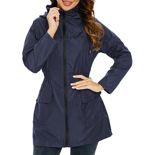 PONCEAU Damen Regen Poncho Jacke Freien Wasserdicht Parka Windbreaker Regenjacke damen mit Reißverschluss mit Kapuze Regenjacke Kapuze Leicht Faltbar von PONCEAU