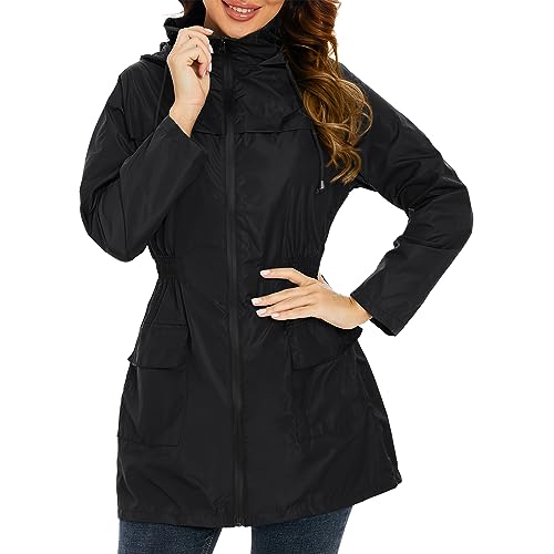 PONCEAU Damen Regen Poncho Jacke Freien Wasserdicht Parka Windbreaker Regenjacke damen mit Reißverschluss mit Kapuze Regenjacke Kapuze Leicht Faltbar von PONCEAU