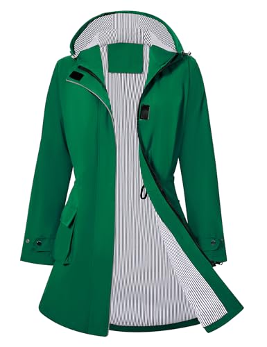 PONCEAU Damen Wasserdicht Regenjacke Lang Windbreaker Übergangsjacke Leichte Atmungsaktiv Outdoorjacke Raincoat Regenponcho Regenparka Trenchcoa Regenmantel mit Kapuze von PONCEAU