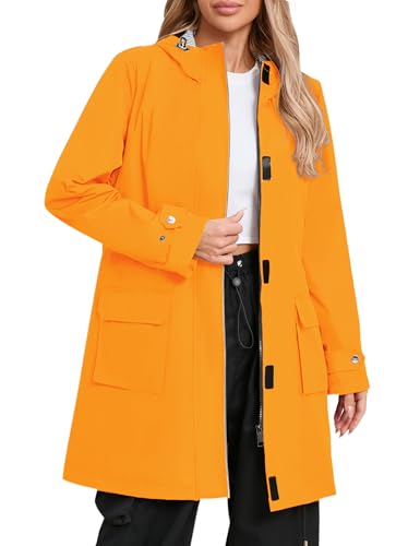 PONCEAU Damen Regenjacke Lange Wasserdicht Softshelljacke mit Kapuze Verdickene Übergangsjacke übergangsmantel windjacke Trenchcoat Outdoorjacke Mantel mit Atmungsaktiv Futter von PONCEAU