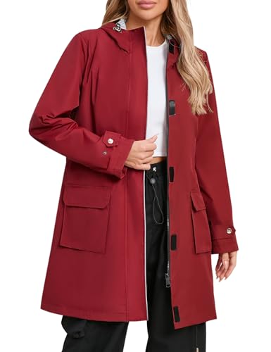 PONCEAU Damen Regenjacke Lange Wasserdicht Softshelljacke mit Kapuze Verdickene Übergangsjacke übergangsmantel windjacke Trenchcoat Outdoorjacke Mantel mit Atmungsaktiv Futter von PONCEAU