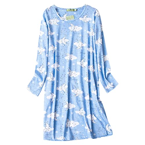 PONCEAU Damen Sleepshirt Nachtwäsche Nachtkleid Weiche Schlafhemd Baumwolle Schlafshirt Loungewear Nachtkleid Pyjama im Langen Stil Bequeme Freizeitkleid von PONCEAU