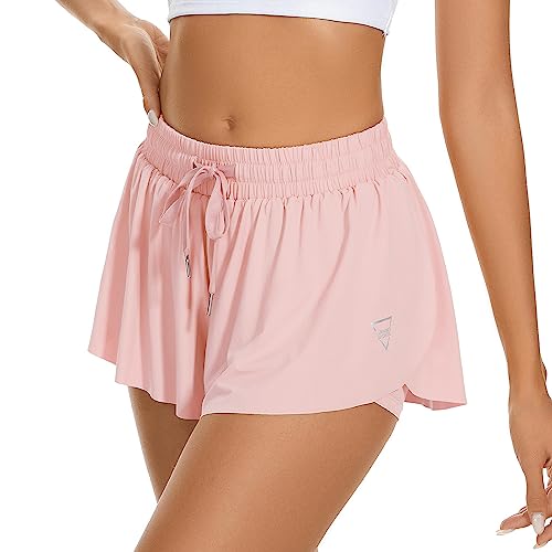 PONCEAU Damen Sporthose Kurz 2 in 1 Laufshorts Sommer Kurze Hose Schnell Trocknend Elastisch Fitness Yoga Gym Beiläufige Jogging Training Sporthose für Damen mit Taschen von PONCEAU