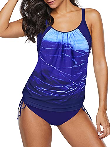 PONCEAU Damen Tankini Bauchweg Zweiteilig Badeanzug Zweiteiliger Tankini Set mit Slip Push Up Bademode Badeanzug 38-46 von PONCEAU