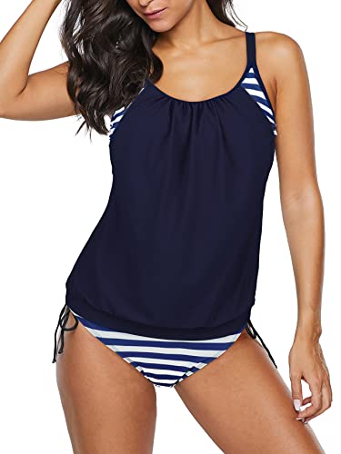 PONCEAU Damen Tankini Bauchweg Zweiteilig Badeanzug Zweiteiliger Tankini Set mit Slip Push Up Bademode Badeanzug 38-46 von PONCEAU