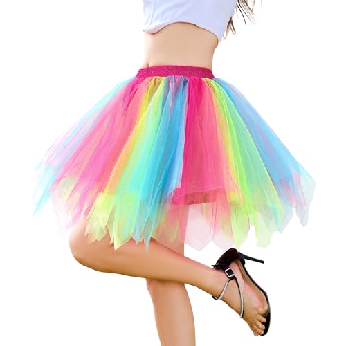 PONCEAU Damen Tüllrock tütü Rock mit Elastischem Bund 50er Rockabilly Petticoat Tutu Unterrock Kurz Ballett Tanzkleid Cosplay Party Outfit Kostüm Rock für Halloween Karneval von PONCEAU