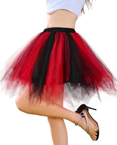 PONCEAU Damen Tüllrock tütü Rock mit Elastischem Bund 50er Rockabilly Petticoat Tutu Unterrock Kurz Ballett Tanzkleid Cosplay Party Outfit Kostüm Rock für Halloween Karneval von PONCEAU