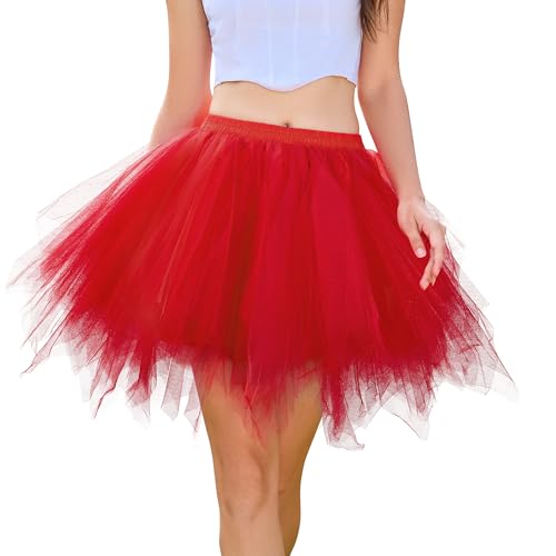 PONCEAU Damen Tüllrock tütü Rock mit Elastischem Bund 50er Rockabilly Petticoat Tutu Unterrock Kurz Ballett Tanzkleid Cosplay Party Outfit Kostüm Rock für Halloween Karneval von PONCEAU