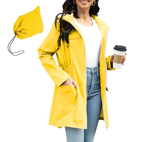 PONCEAU Damen Wasserdicht Regenjacke Windbreaker Regenjacke Lang damen Leichte Jacke übergangsjacke Lang zum Wandern Reisen Treking Fahrrad von PONCEAU