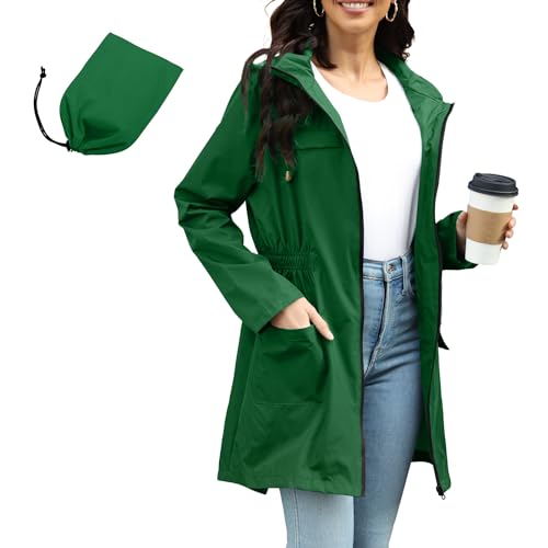 PONCEAU Damen Wasserdicht Regenjacke Windbreaker Regenjacke Lang damen Leichte Jacke übergangsjacke Lang zum Wandern Reisen Treking Fahrrad von PONCEAU