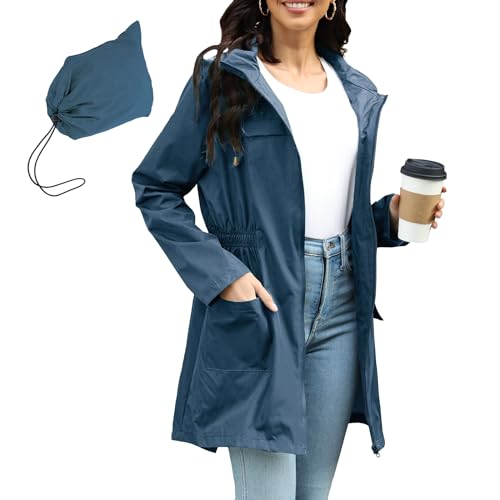 PONCEAU Damen Wasserdicht Regenjacke Windbreaker Regenjacke Lang damen Leichte Jacke übergangsjacke Lang zum Wandern Reisen Treking Fahrrad von PONCEAU
