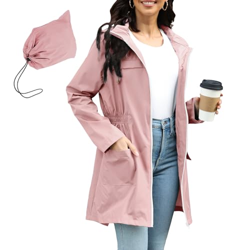 PONCEAU Damen Wasserdicht Regenjacke Windbreaker Regenjacke Lang damen Leichte Jacke übergangsjacke Lang zum Wandern Reisen Treking Fahrrad von PONCEAU