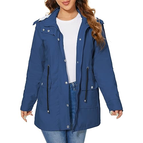 PONCEAU Damen Wasserdicht Regenjacke Regenmantel Mit Kapuze Windbreaker Jacke für Frauen Leicht Outdoor Atmungsaktive Travel Regenponcho Windbreaker zum Reisen Wandern Laufen Radfahren Windbreaker von PONCEAU
