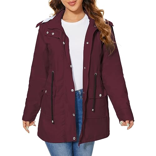 PONCEAU Damen Wasserdicht Regenjacke Regenmantel Mit Kapuze Windbreaker Jacke für Frauen Leicht Outdoor Atmungsaktive Travel Regenponcho Windbreaker zum Reisen Wandern Laufen Radfahren Windbreaker von PONCEAU