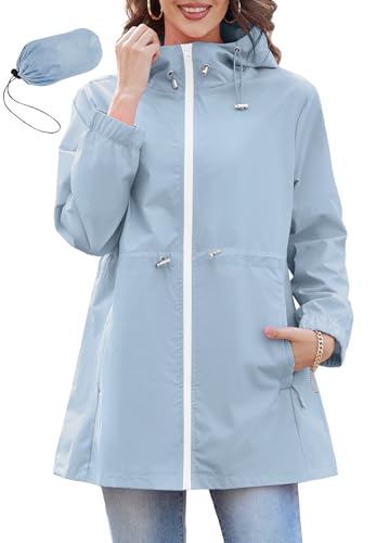 PONCEAU Damen Wasserdichte Faltbar Regenjacke mit Kapuze，Laufjacke Wasserdicht Atmungsaktiv Leichte Jacke Windbreaker Atmungsaktive Packbare zum Wandern Reisen Treking Fahrrad von PONCEAU