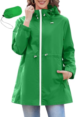 PONCEAU Damen Wasserdichte Faltbar Regenjacke mit Kapuze，Laufjacke Wasserdicht Atmungsaktiv Leichte Jacke Windbreaker Atmungsaktive Packbare zum Wandern Reisen Treking Fahrrad von PONCEAU