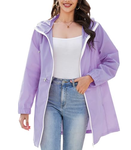 PONCEAU Damen Wasserdichte Faltbar Regenjacke mit Kapuze，Laufjacke Wasserdicht Atmungsaktiv Leichte Jacke Windbreaker Atmungsaktive Packbare zum Wandern Reisen Treking Fahrrad von PONCEAU