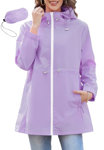 PONCEAU Damen Wasserdichte Faltbar Regenjacke mit Kapuze，Laufjacke Wasserdicht Atmungsaktiv Leichte Jacke Windbreaker Atmungsaktive Packbare zum Wandern Reisen Treking Fahrrad von PONCEAU