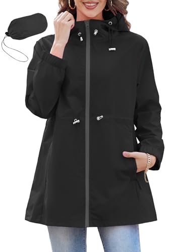 PONCEAU Damen Wasserdichte Faltbar Regenjacke mit Kapuze，Laufjacke Wasserdicht Atmungsaktiv Leichte Jacke Windbreaker Atmungsaktive Packbare zum Wandern Reisen Treking Fahrrad von PONCEAU