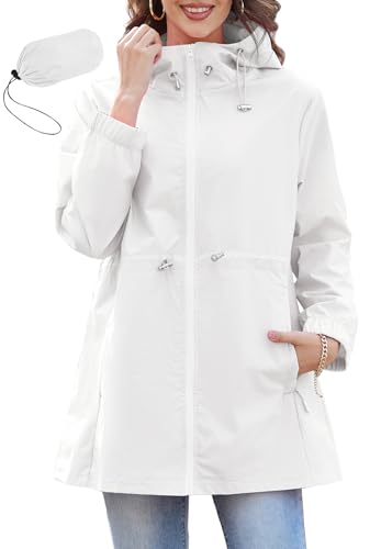 PONCEAU Damen Wasserdichte Faltbar Regenjacke mit Kapuze，Laufjacke Wasserdicht Atmungsaktiv Leichte Jacke Windbreaker Atmungsaktive Packbare zum Wandern Reisen Treking Fahrrad von PONCEAU