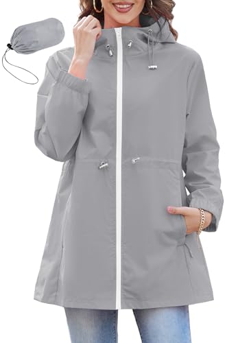 PONCEAU Damen Wasserdichte Faltbar Regenjacke mit Kapuze，Laufjacke Wasserdicht Atmungsaktiv Leichte Jacke Windbreaker Atmungsaktive von PONCEAU