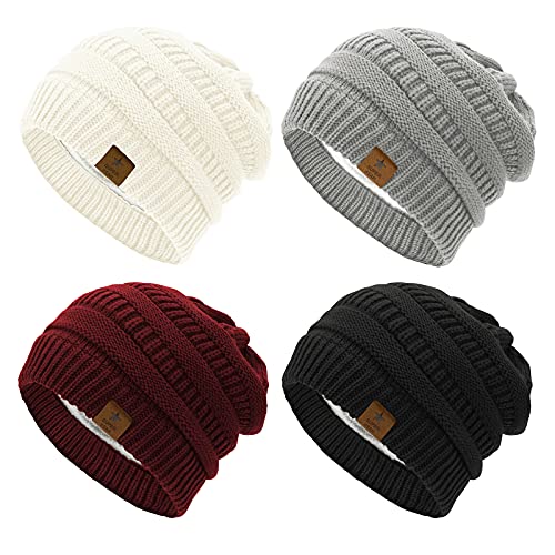 PONCEAU Mütze Damen Strickmütze Atmungsaktiv Warme Beanie mit Innenfutter Unisex Wintermütze Herren Beanie Gefütterte Herbst Winter Strickmütze Damen Klassische Slouch Beanie Mütze Slouch von PONCEAU