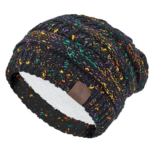 PONCEAU Mütze Damen Strickmütze Atmungsaktiv Warme Beanie mit Innenfutter Unisex Wintermütze Herren Beanie Gefütterte Herbst Winter Strickmütze Damen Klassische Slouch Beanie Mütze Slouch von PONCEAU