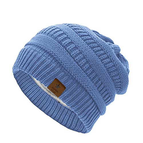 PONCEAU Mütze Damen Strickmütze Atmungsaktiv Warme Beanie mit Innenfutter Unisex Wintermütze Herren Beanie Gefütterte Herbst Winter Strickmütze Damen Klassische Slouch Beanie Mütze Slouch von PONCEAU