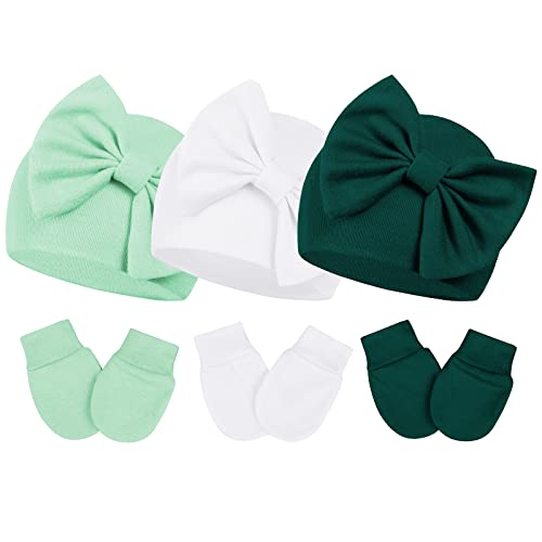 PONCEAU Neugeborenes Baby Mütze und Handschuhe Set Baumwolle Beanie Hut Unisex Mütze und Kratzfäustlinge für Kindergarten 0-11 Monate Baby Jungen Mädchen von PONCEAU