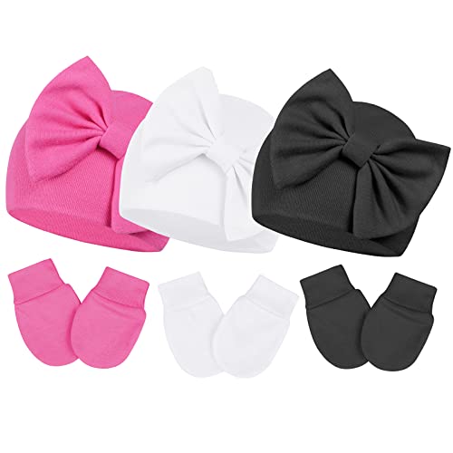 PONCEAU Neugeborenes Baby Mütze und Handschuhe Set Baumwolle Beanie Hut Unisex Mütze und Kratzfäustlinge für Kindergarten 0-6 Monate Baby Jungen Mädchen von PONCEAU