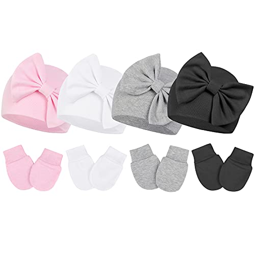 PONCEAU Neugeborenes Baby Mütze und Handschuhe Set Baumwolle Beanie Hut Unisex Mütze und Kratzfäustlinge für Kindergarten 0-6 Monate Baby Jungen Mädchen von PONCEAU