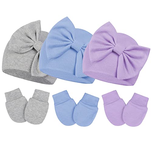 PONCEAU Neugeborenes Baby Mütze und Handschuhe Set Baumwolle Beanie Hut Unisex Mütze und Kratzfäustlinge für Kindergarten 0-8 Monate Baby Jungen Mädchen von PONCEAU