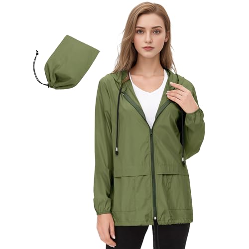 PONCEAU Regenjacke Damen Wasserdicht Windbreaker Atmungsaktiv bergangsjacke Regencape Leichte Jacke Übergangsjacke mit Kapuze Windbreaker Packbar Treking Fahrrad Reisen Wandern von PONCEAU