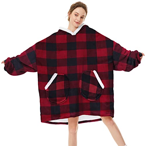 PONCEAU Übergroße Hoodie Decke Damen Sweatshirt mit Taschen Fleece für Damen Herren für Zuhause Ultra-Komfortable Hyperthermie Erwachsene Sweatshirt Decke Cuddly Blanket Hoodie Flanell von PONCEAU