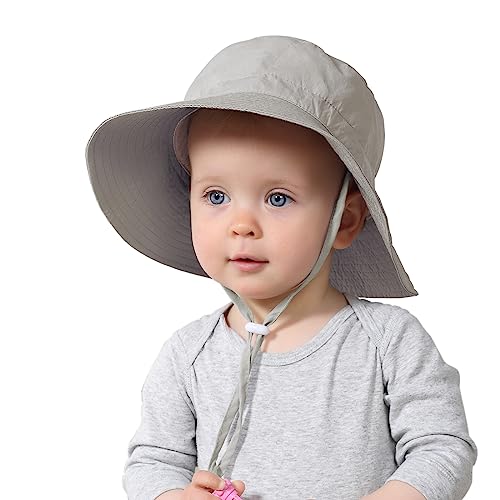 Sonnenhut Baby Kinderhut Fischerhut Verstellbarer Hut mit Breiter Krempe UPF 50+ für Mädchen Jungen Beige 0-6 Monate von PONCEAU