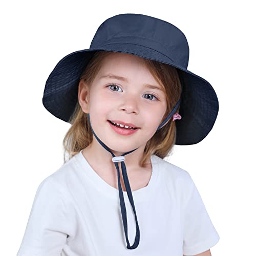 Sonnenhut Baby Kinderhut Fischerhut Verstellbarer Hut mit Breiter Krempe UPF 50+ für Mädchen Jungen Navy 2-5 Jahre von PONCEAU