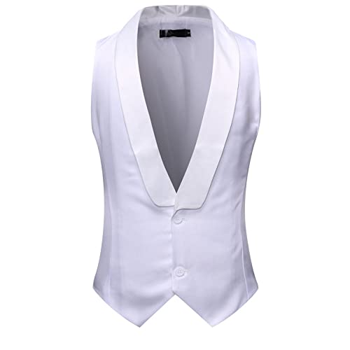 Anzugweste Für Herren - Schal Kragen Anzug Westen Männer Slim Fit Ärmellose Weste Westen Männer Party Hochzeit Smoking Gilet Kostüm Für Hochzeit/Business/Party, Weiß, XL von PONERY