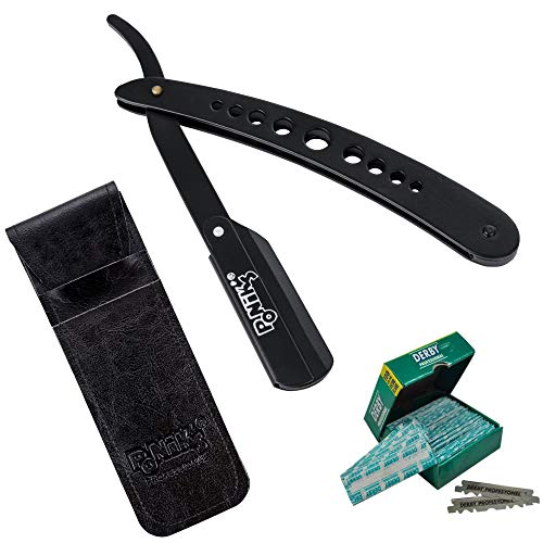PONIK'S PROFESSIONAL - Klassisches Rasier Set Herren, Transporttasche, Rasiermesser-Set mit 100 Derby Wechselklingen, hochwertiges Edelstahl, Barbier Messer für eine präzise Bart-Rasur, Schwarz PONIK'S PROFESSIONAL - Klassisches Rasier Set Herren, Transporttasche, Rasiermesser-Set mit 100 Derby Wechselklingen, hochwertiges Edelstahl, Barbier Messer für eine präzise Bart-Rasur, Schwarz von PONIK'S PROFESSIONAL
