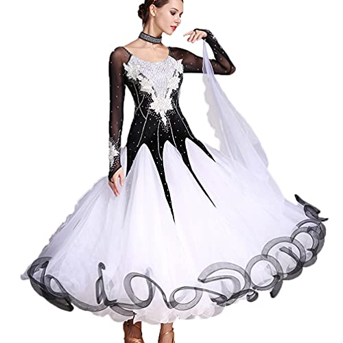 PONNYC Frauen Ballsaal Tanz Wettbewerbs Kleider Samt Walzer Tanzkostüme Professionelles Salsa Tanz Outfit Nationale Standard Tanzkleidung Mit Strass,Schwarz,L von PONNYC