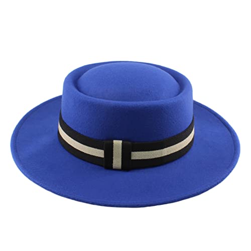 PONNYC Frauen Männer Wolle Flache Homburg Fedora Hut Dame Gentleman Winter Autum Jazz Kirche Boater Panama Top Caps Gute Paket größe 56-58 cm (Farbe : Blau, Größe : 57-59cm) von PONNYC