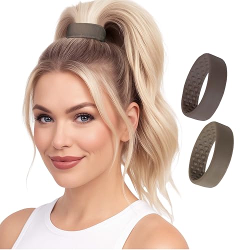 PONY-O Feines, mittleres oder leicht dickes Haar – das Original keine Schäden Volumen-Pferdeschwanz-Haargummis – patentiertes biegbares Design – stilvolle Haar-Accessoires für Frauen – 2 Stück, Braun von PONY-O